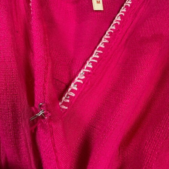 Free People Delilah Embroidered Wrap Mini Dress in Bright Pink Womens Medium - Picture 5 of 8
